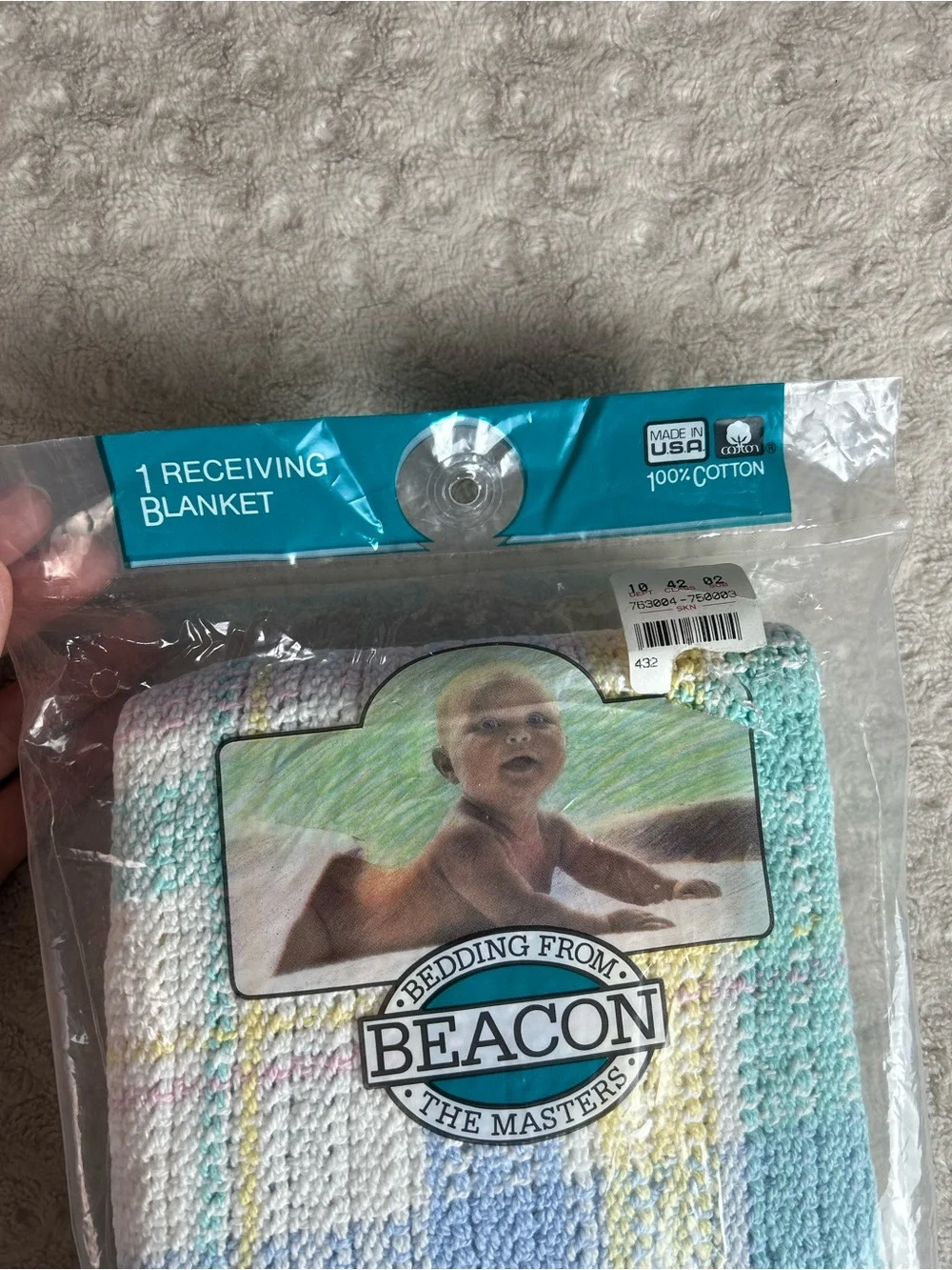 Beacon Thermal Plaid Beauty Baby Blanket Pastel Yellow Blue Pink White USA Made